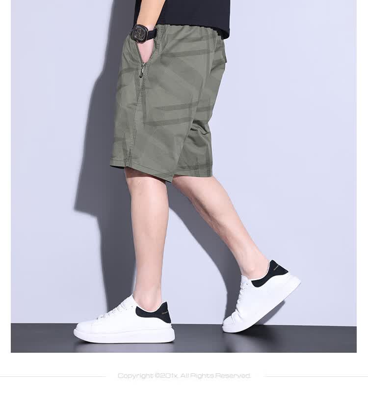 Romon Men's Workwear Casual Shorts Summer Thin Loose Straight Korean Style Beach Five-Point Trendy Cotton Dark Green XL 10