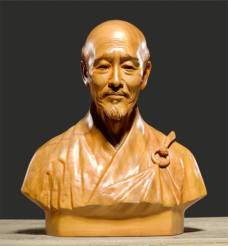 刺史香樟木雕刻人物摆件弘一法师现代中式家居客厅玄关摆设装饰工艺品