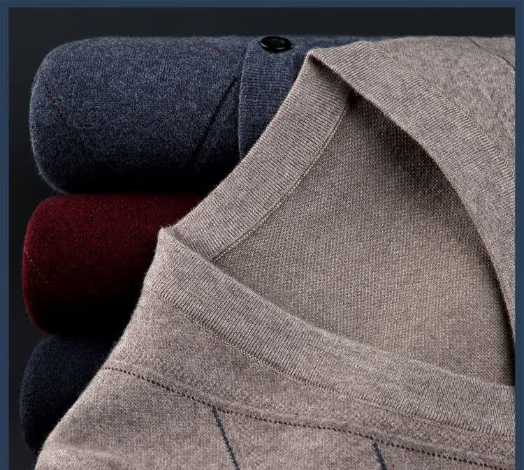 Hengyuanxiang Men's Knitted V-Neck Cardigan Loose Casual Knit Base Shirt for Middle-aged and Elderly Dad Wear Camel L 13
