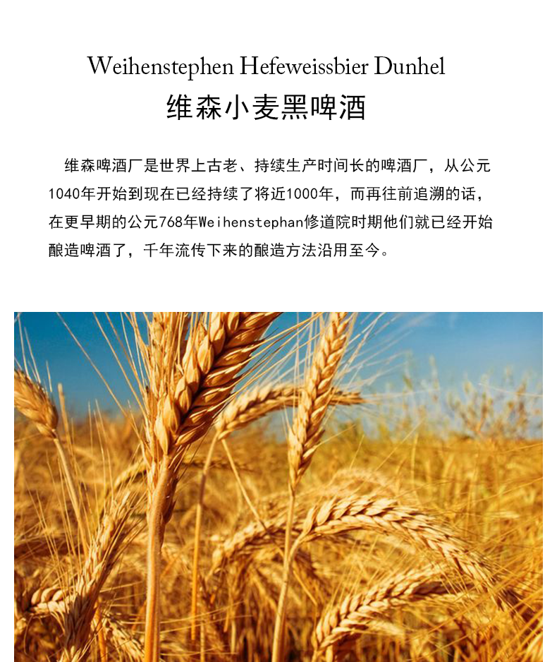 德国进口 唯森维森黑啤 维森weihenstephaner 500ml 20瓶 维森黑