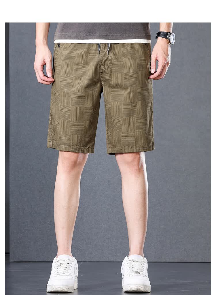 Romon 100% Cotton Casual Shorts Men Summer Thin Trendy Straight Elastic Waist Solid Color Knee-Length Khaki 3XL 8