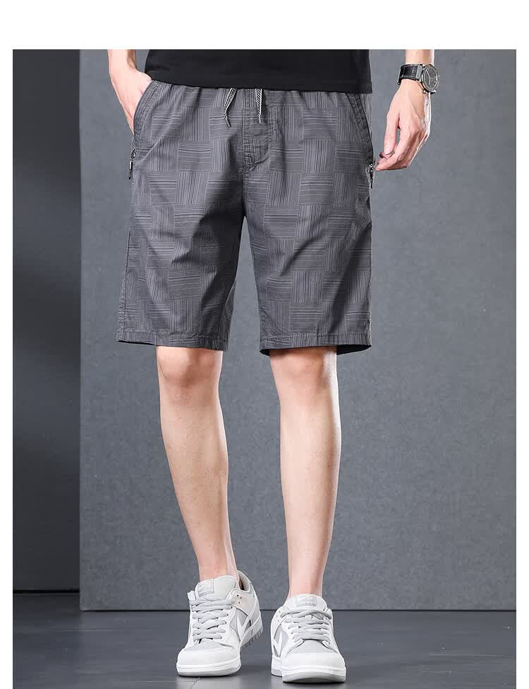 Romon 100% Cotton Casual Shorts Men Summer Thin Trendy Straight Elastic Waist Solid Color Knee-Length Khaki 3XL 6