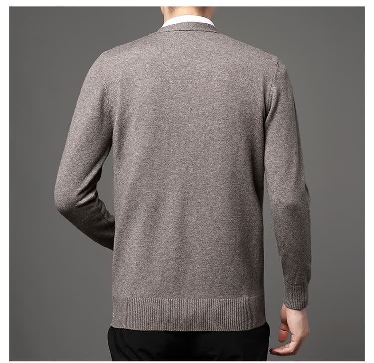 Hengyuanxiang Men's Knitted Cardigan Jacket Middle-aged and Elderly Autumn Winter Plus Size Thick Long Sleeve Sweater Light Gray L 7