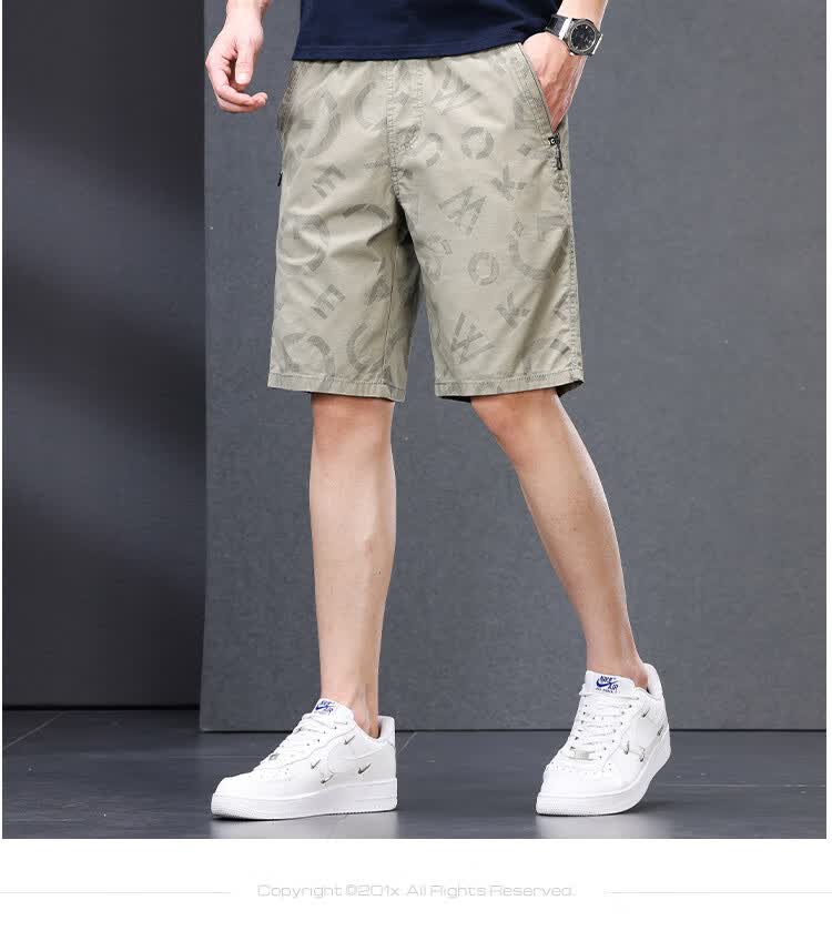 Romon Pure Cotton Casual Men's Shorts Summer Thin Loose Five-Point Printed Trendy Beach Pants Bean Green 4XL 8