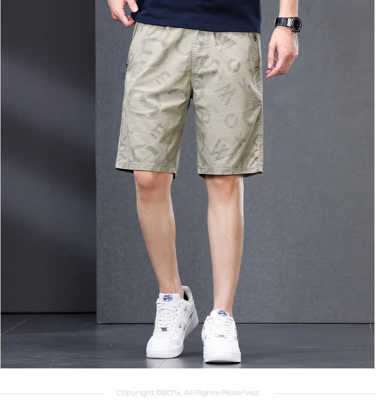 Romon Pure Cotton Casual Men's Shorts Summer Thin Loose Five-Point Printed Trendy Beach Pants Bean Green 4XL 7