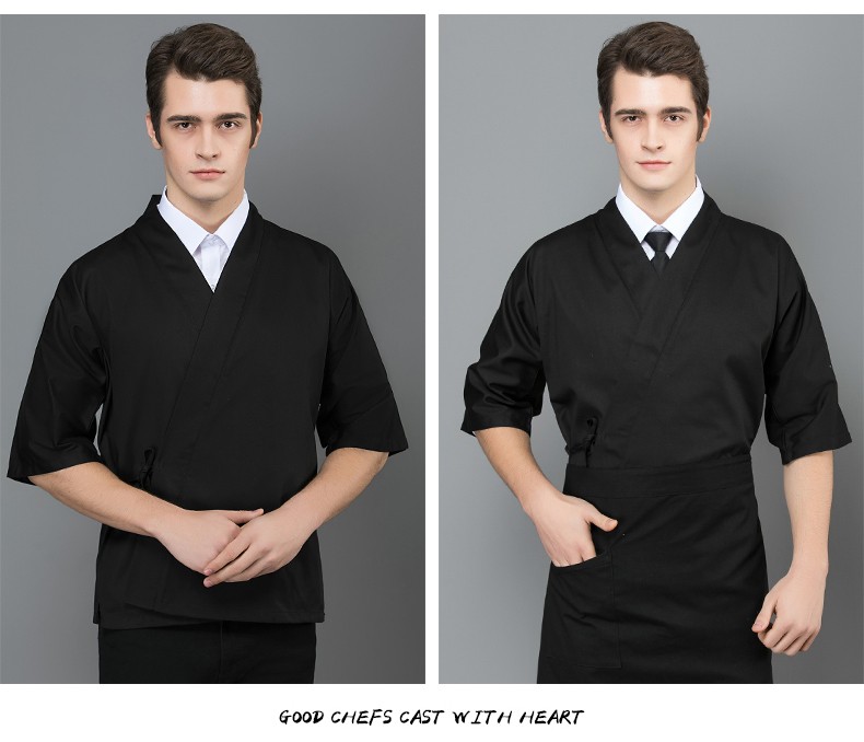 新款日式厨师服白色和服餐厅日本料理寿司店服务员工作服男 白色 上衣