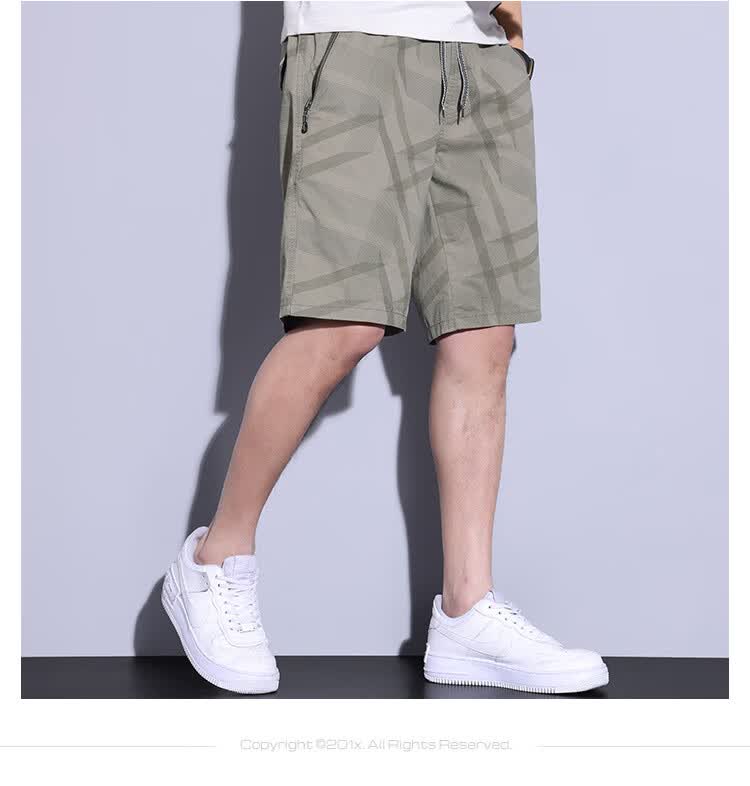 Romon Men's Workwear Casual Shorts Summer Thin Loose Straight Korean Style Beach Five-Point Trendy Cotton Dark Green XL 5