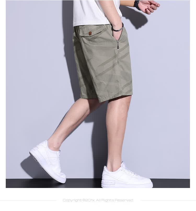 Romon Men's Workwear Casual Shorts Summer Thin Loose Straight Korean Style Beach Five-Point Trendy Cotton Dark Green XL 4
