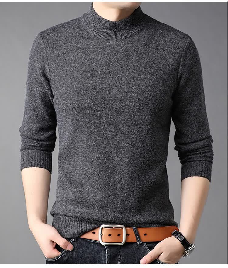 Hengyuanxiang Solid Color Thickened Crew Neck Sweater Men's Mid-Aged Knitted Thermal Base Layer 6