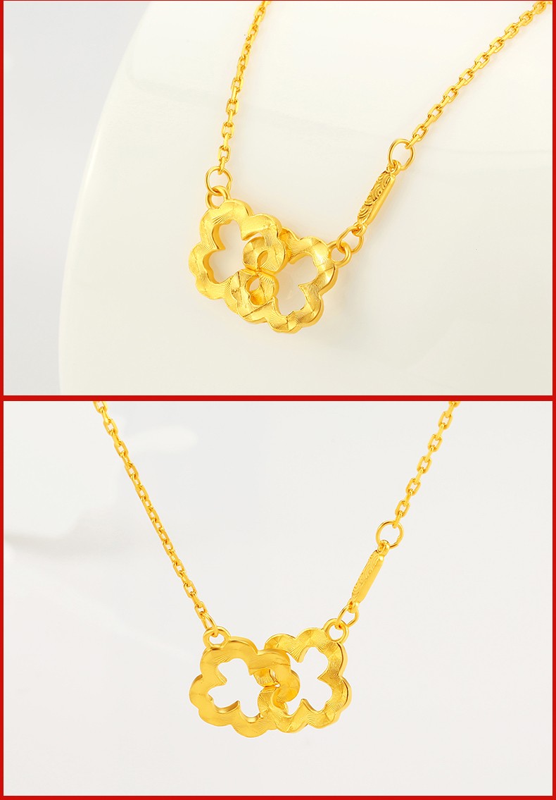 御纯金珠宝 黄金项链女款 99999足金御纯金双四叶草套链 yn003d 约6.