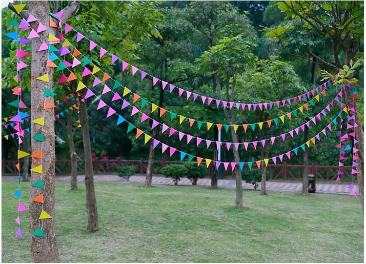 心翼六一儿童节日4米彩色三角形装饰拉花小挂旗纸串彩旗生日聚会派对