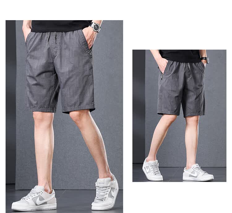 Romon 100% Cotton Casual Shorts Men Summer Thin Trendy Straight Elastic Waist Solid Color Knee-Length Khaki 3XL 7