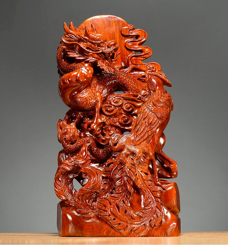 刺史黄花梨木雕龙凤呈祥摆件根雕祥龙凤凰结婚新房乔迁礼品红木工艺品