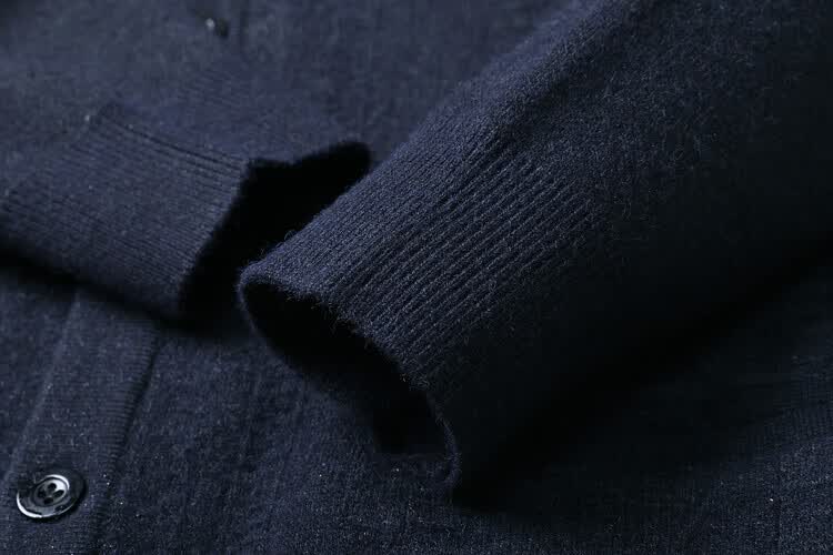 Hengyuanxiang Men's Knitted Cardigan Jacket Autumn Winter Middle-aged Solid Color Long Sleeve V-neck Button Sweater Light Camel L 5