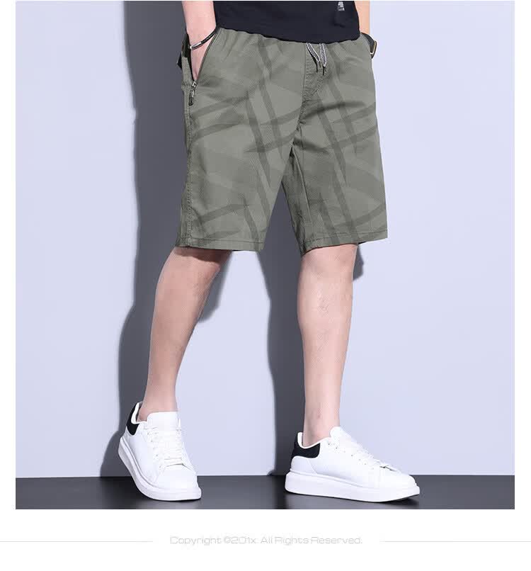 Romon Men's Workwear Casual Shorts Summer Thin Loose Straight Korean Style Beach Five-Point Trendy Cotton Dark Green XL 9