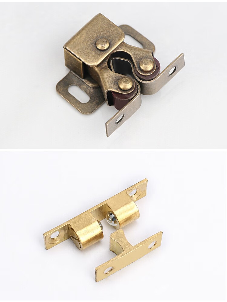 衣橱柜门碰珠锁双轮弹簧卡扣家具五金卡式开关夹锁门碰珠锁青古钢色