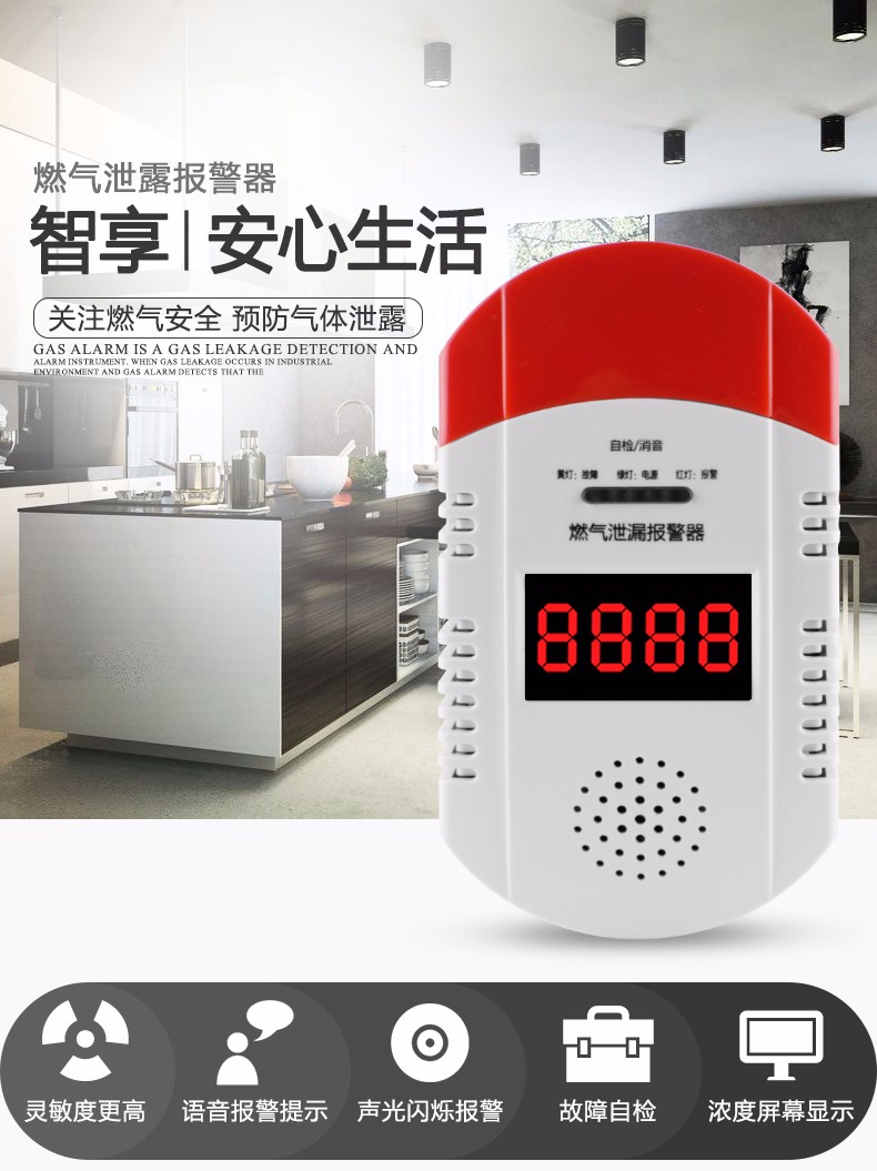 家用煤气天燃气泄露报警器co一氧化碳报警器厨房可燃气体煤气报警器