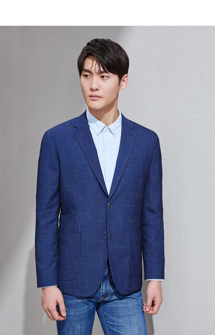 hla海澜之家 男士经典款修身竹节纹休闲西服/外套 宝蓝花纹19 46b