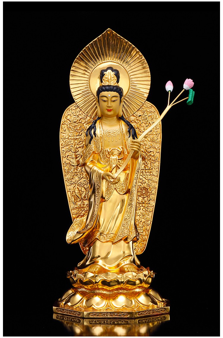 纯铜贴金阿弥陀佛西方三圣站像家用观世音菩萨铜佛像 大势至/尊总高55