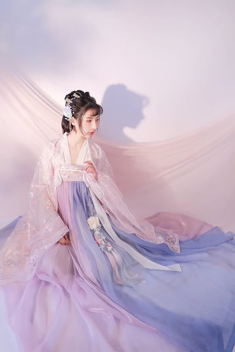 可尔屹汉服女春樱紫蓝古风日常改良齐胸襦裙古装清新淡雅齐腰汉元素