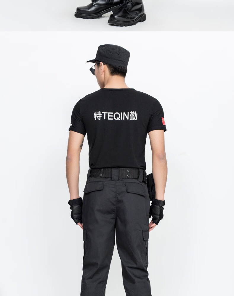 驮郎 保安服短袖t恤夏季特t恤短袖套装男执勤服短袖t恤黑色制服保安作