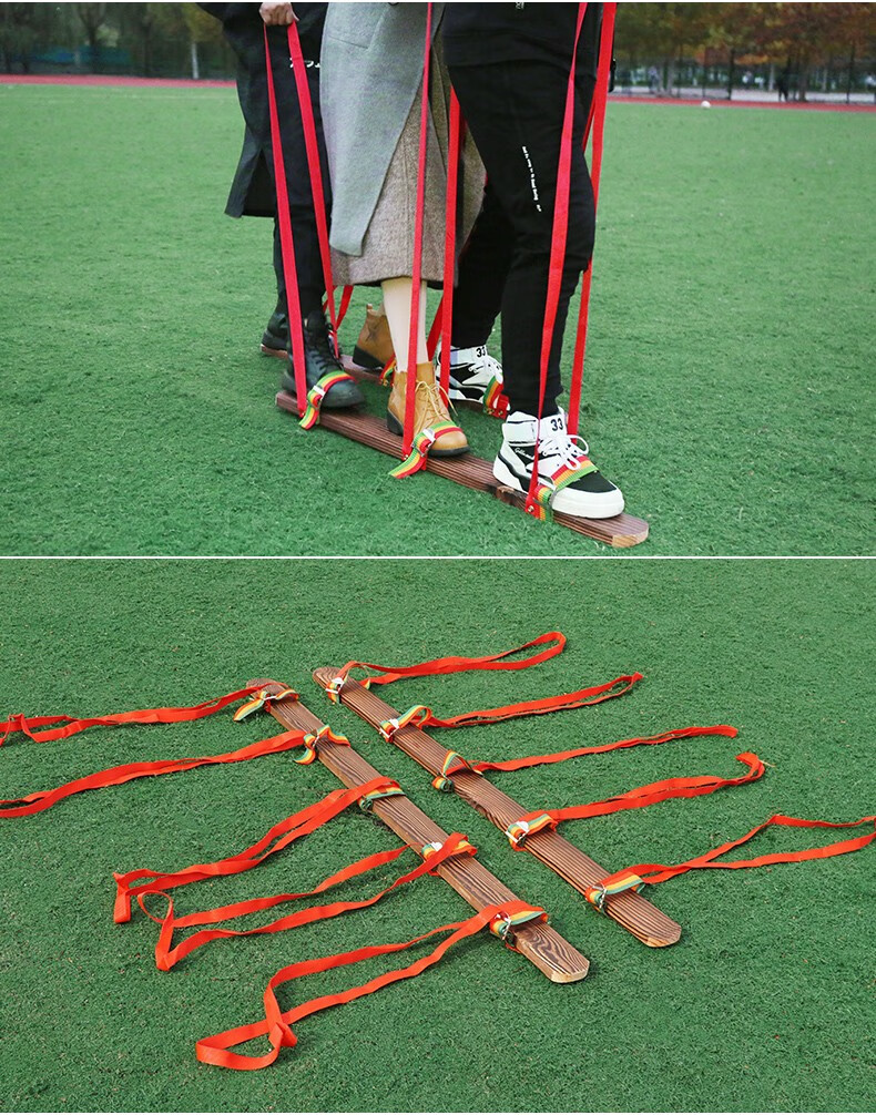 同舟共济道具三人四人木板鞋活动趣味娱乐协力板竞走游戏板鞋两人三足