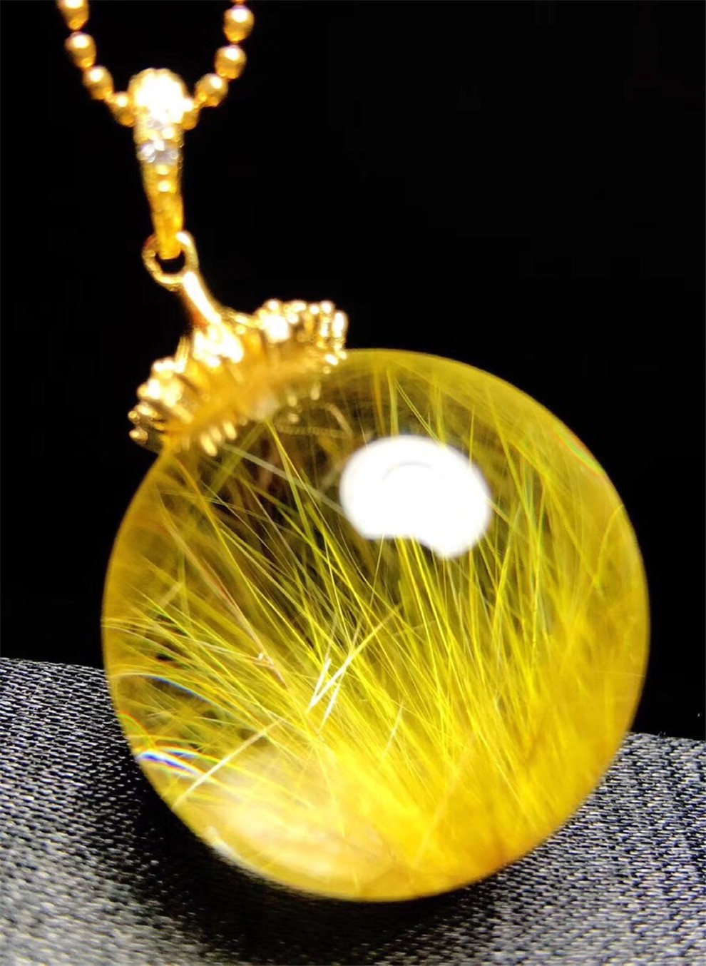 专柜正品天然巴西金发晶球水晶吊坠挂件招财坠子一对一证书支持复检送