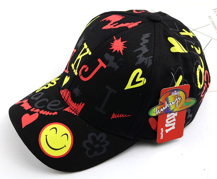 涂鸦笑脸儿童帽子男女宝宝棒球帽弯檐个性嘻哈街舞鸭舌帽男女孩太阳帽