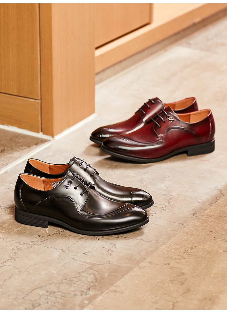 康奈皮鞋秋季款商务正装男鞋尖头翻边办公室德比鞋18295019黑色40