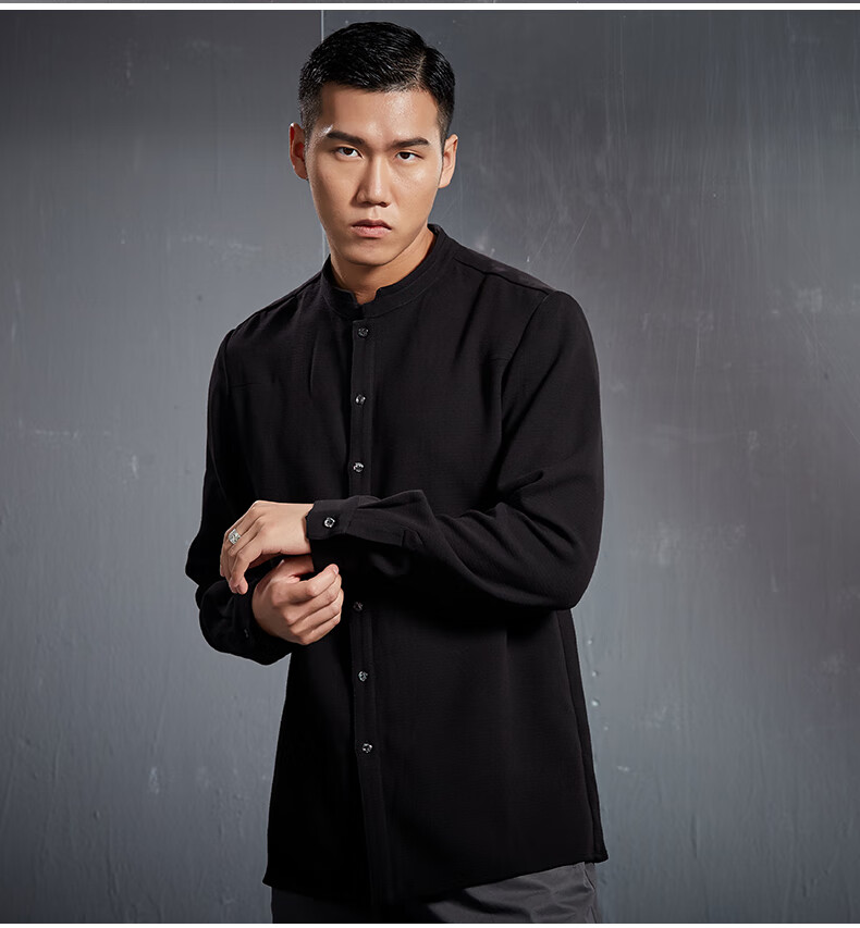 意树中国风长袖衬衫男装休闲商务中式立领衬衣青年时尚上衣秋白色170m