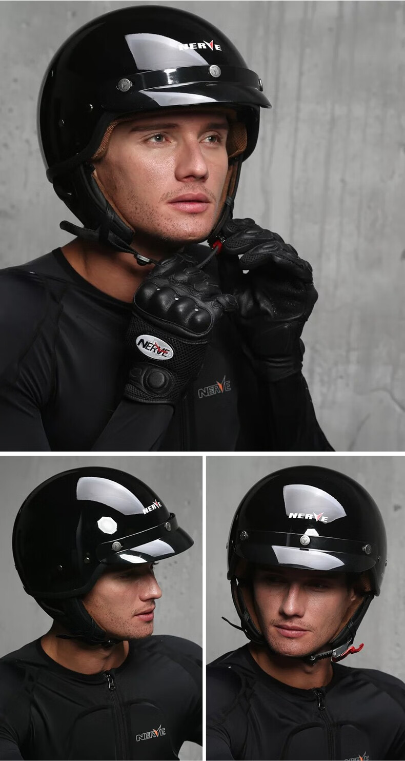 nerve涅夫德国摩托车头盔男女时尚夏盔半盔瓢盔复古盔复合材料带内