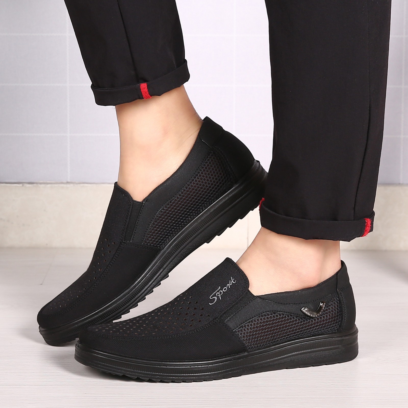 夏季网鞋男透气薄款老北京布鞋中老年休闲爸爸鞋轻便软底老人网面鞋