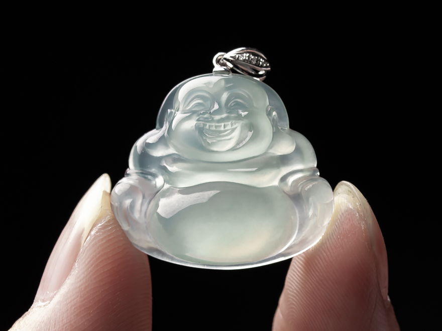 祥缘翡翠a货18k金扣头冰种佛公吊坠557克