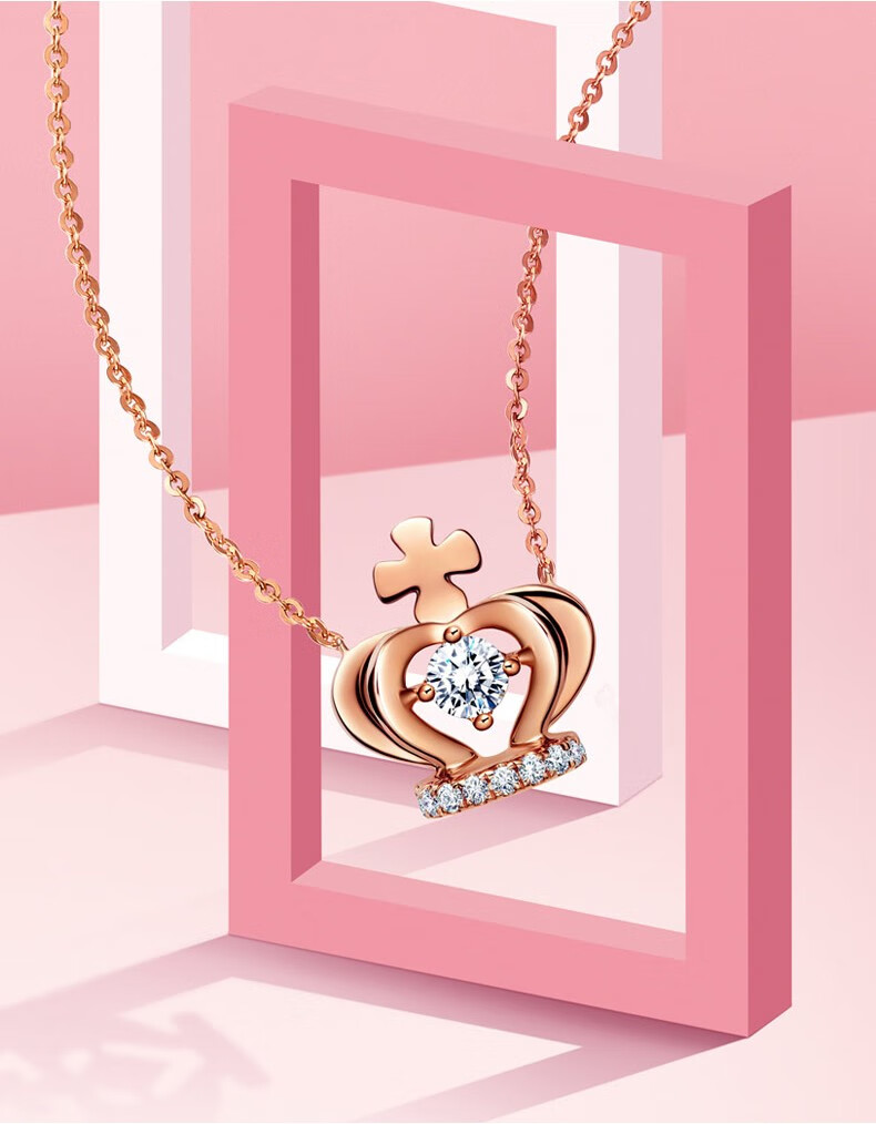 礼物六桂福珠宝小幸福系列公主梦18k金钻石项链玫瑰金彩金吊坠锁骨