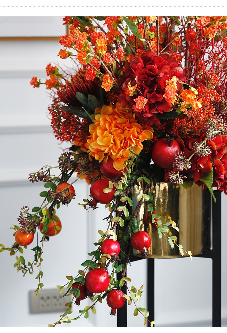 野派假绢花仿真花客厅酒店落地边角大束大型金属花架时尚高档轻奢混搭