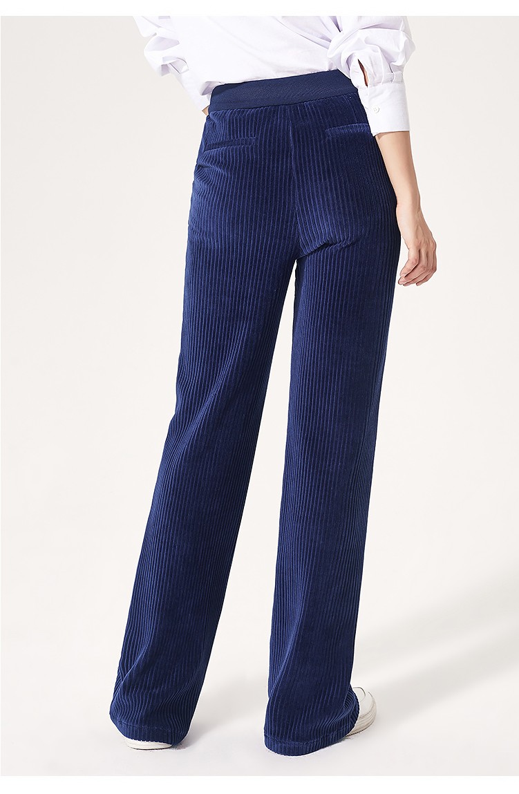 逸阳女裤微喇长裤宽松休闲裤女2020春季新款高腰松紧腰裤子条纹休闲裤