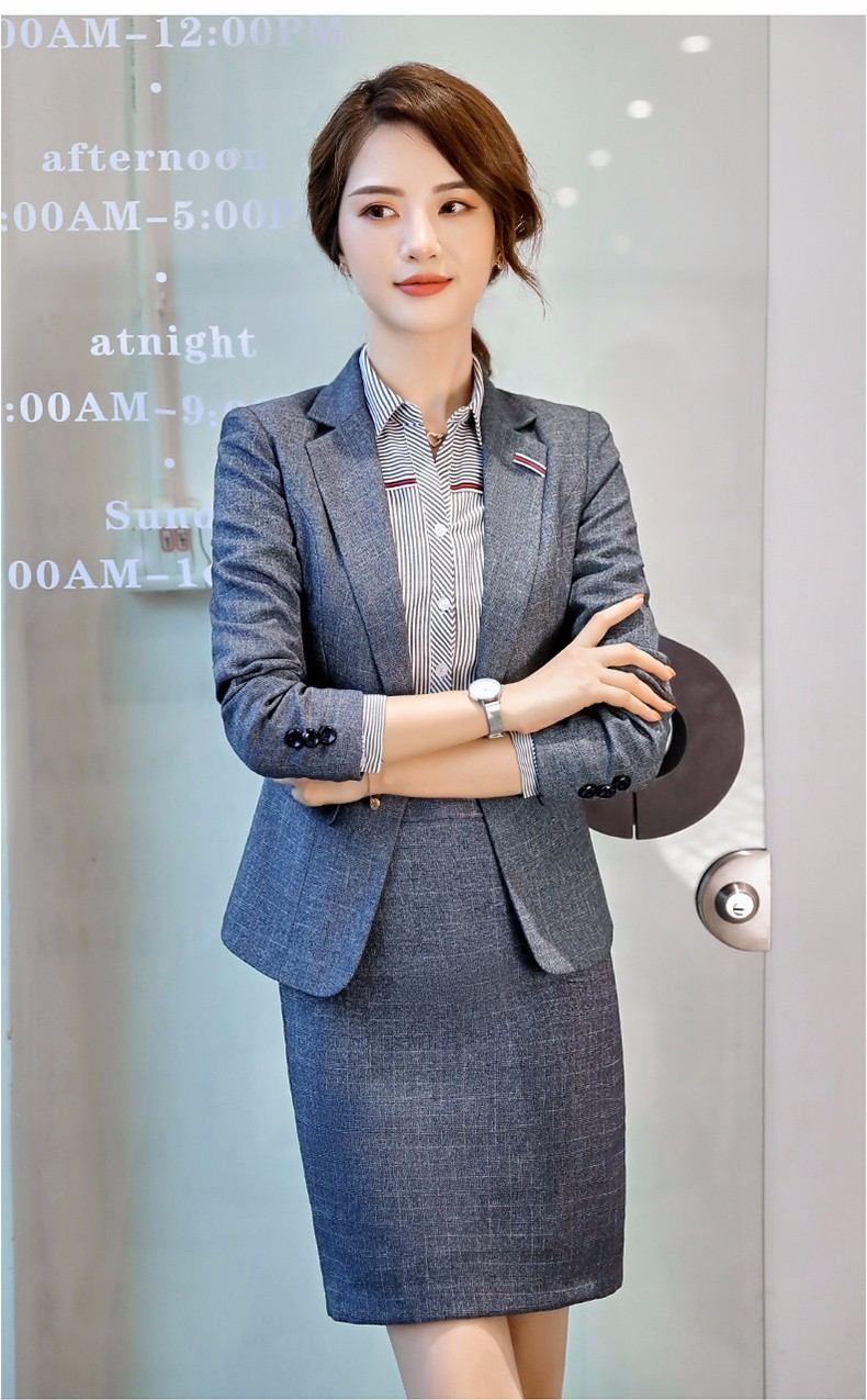女士正装商务工作服小西装女商务正装暗灰格子西装裙子3xl130140斤