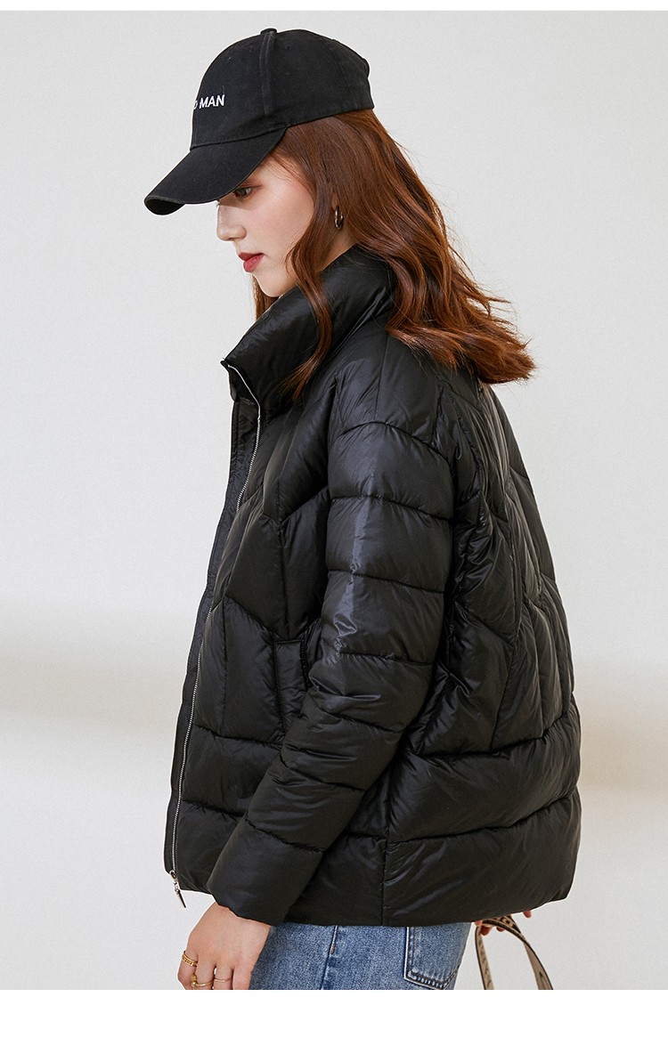 逸阳女装2020秋冬新款90白鸭绒中长款羽绒服女黑色小个子亮面外套2596