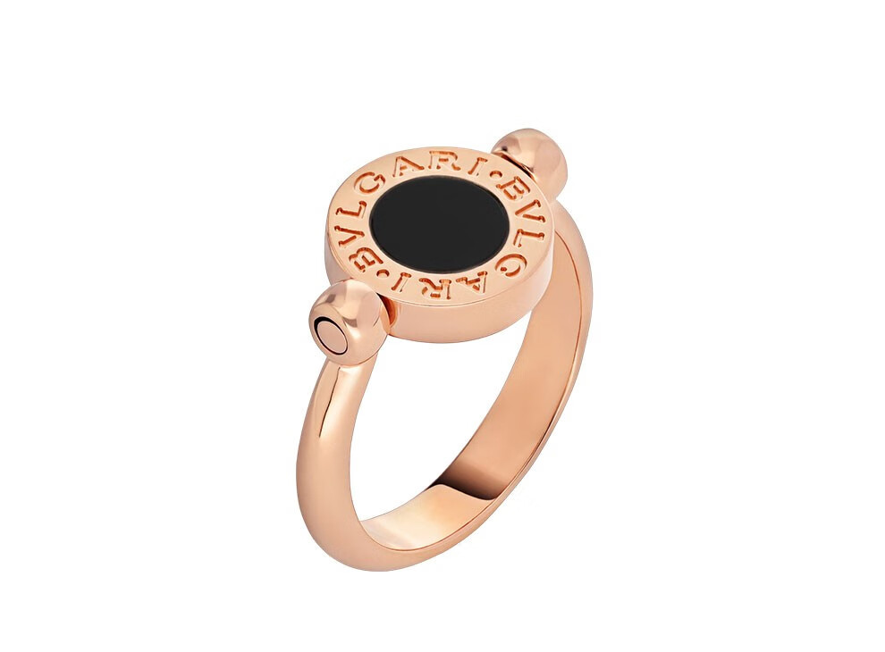 bvlgari宝格丽戒指女18k玫瑰金色镶嵌珍珠母贝玛瑙翻转戒指【全球联保