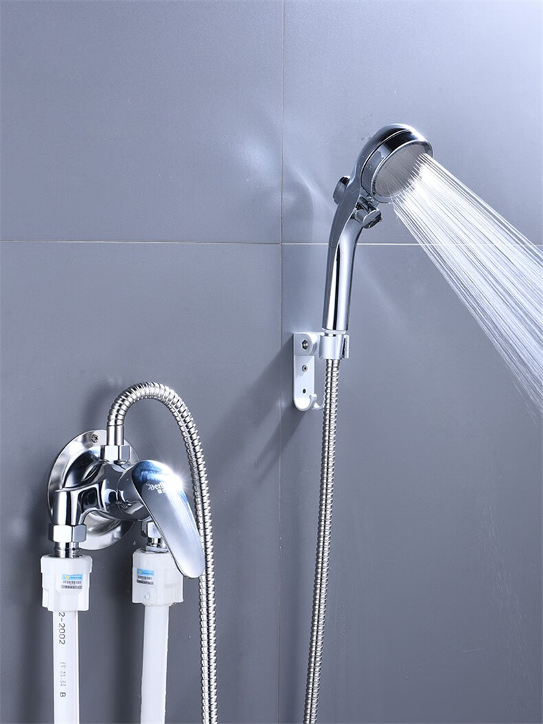 太阳能电热水器明管混水阀开关 【打孔】四方铜体五挡花洒