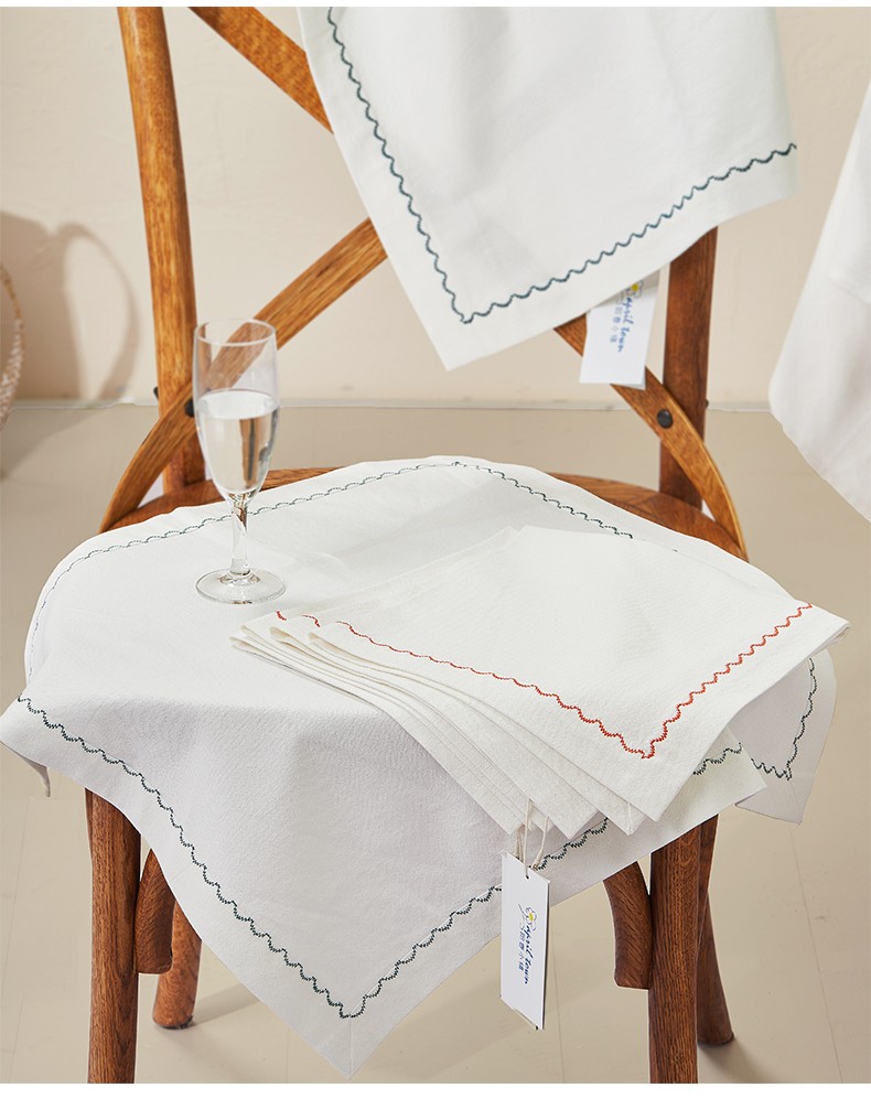 桌布餐布 棉纯色口布棉 欧式酒店西餐厅餐桌口布 餐巾布手工刺绣布艺