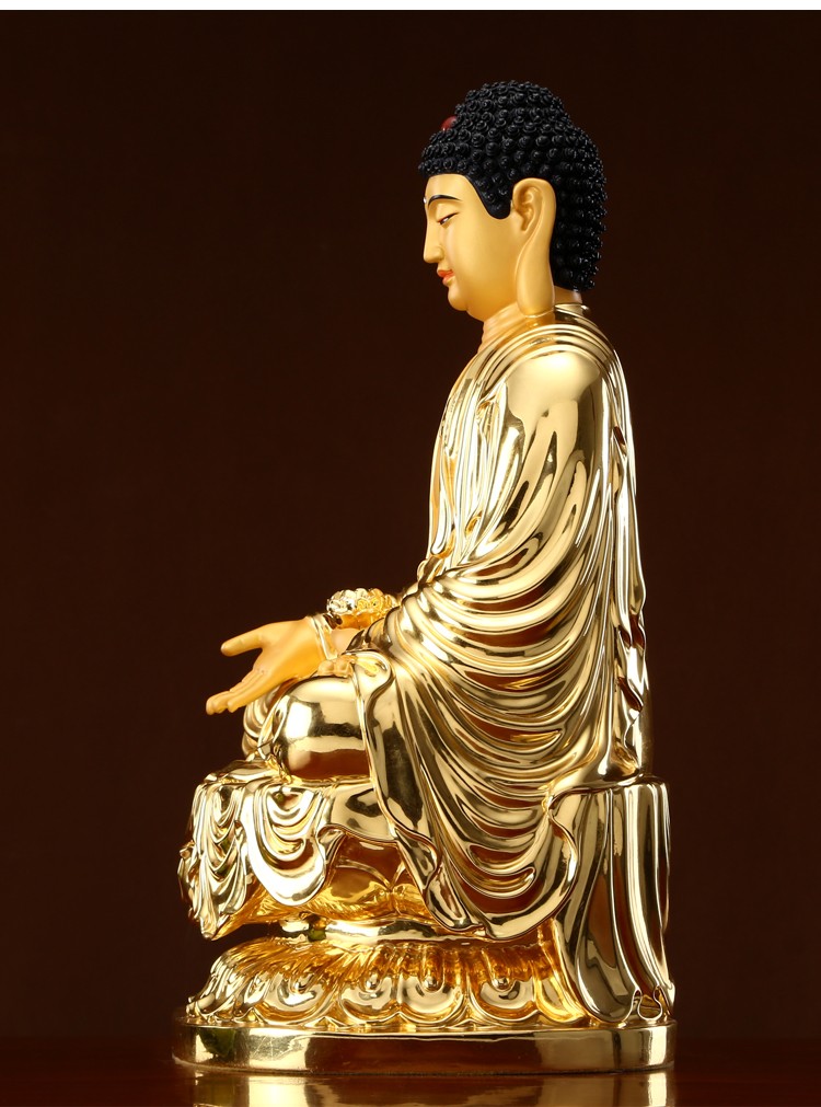 西方三圣佛像摆件台湾纯铜贴金阿弥陀佛观音菩萨佛像大势至菩萨供奉