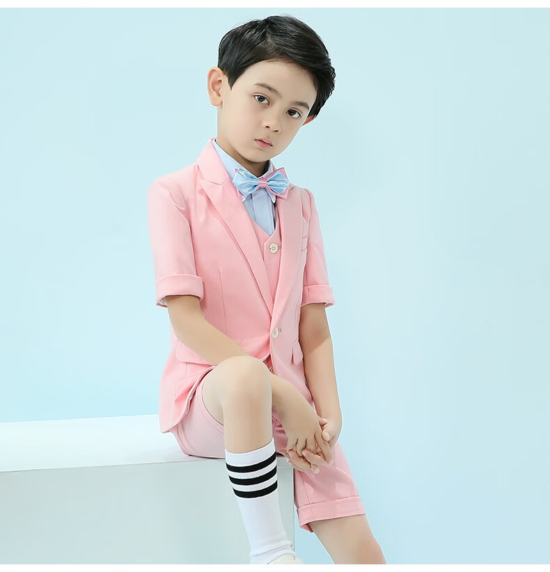 花童礼服男童夏婚礼新款钢琴走秀小主持人儿童西装套装西服三件套长款