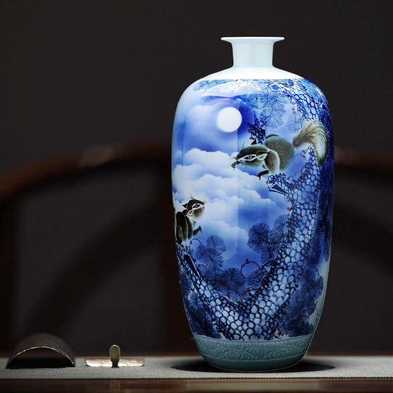 九藏尊品 景德镇名家手绘大花瓶陶瓷手工瓷器青花瓷瓶子中式客厅插花
