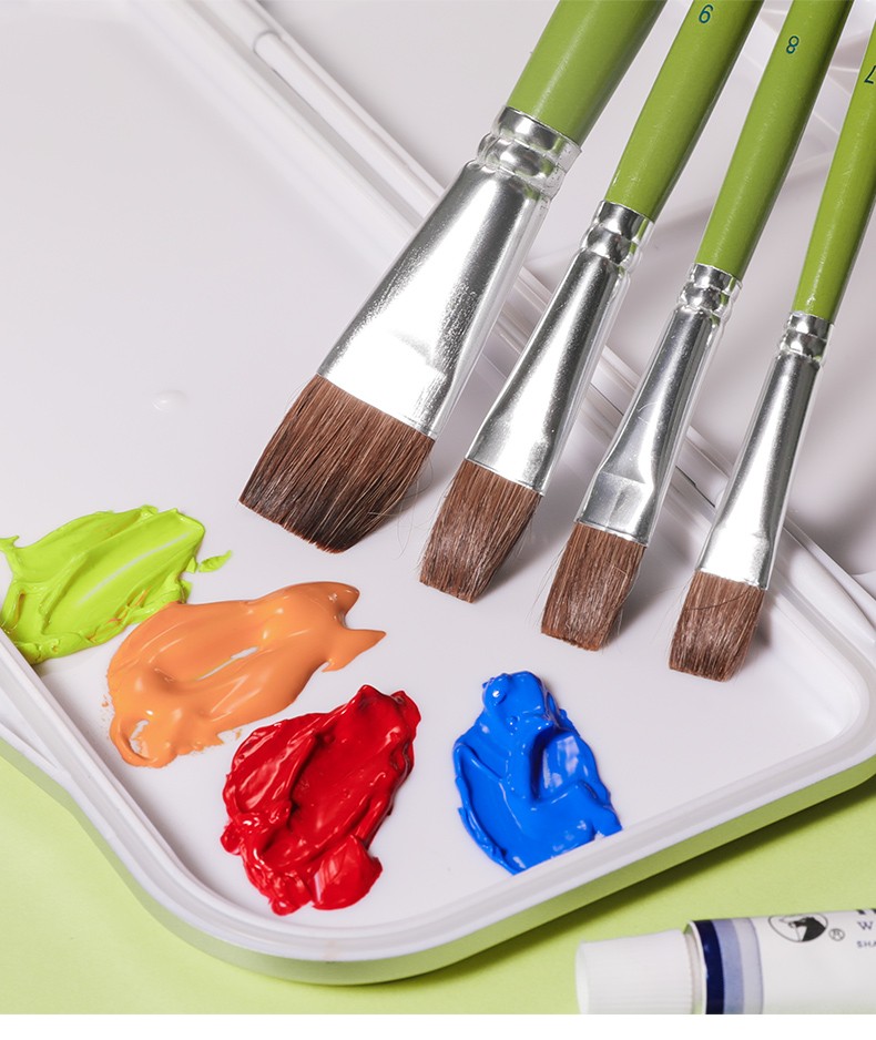 马利maries水粉画笔单双号马毛绿色杆水粉笔学生儿童颜料笔套装g1860