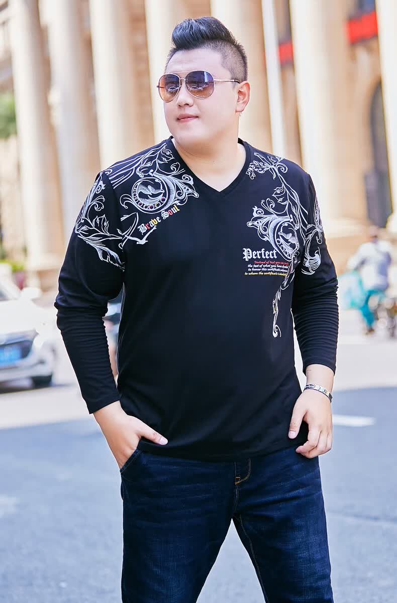170-300斤胖子长袖t恤加肥加大码肥佬体恤男宽松打底衫潮牌超大码青年