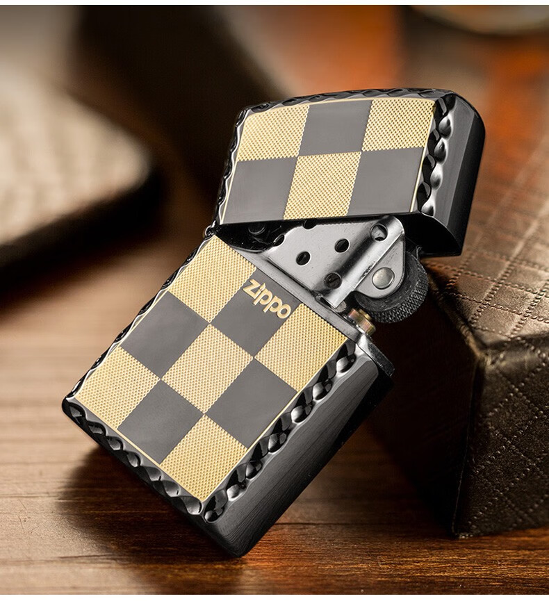 zippo芝宝打火机美国原装进口之宝日韩黑冰方格子bt112之宝防风煤油之