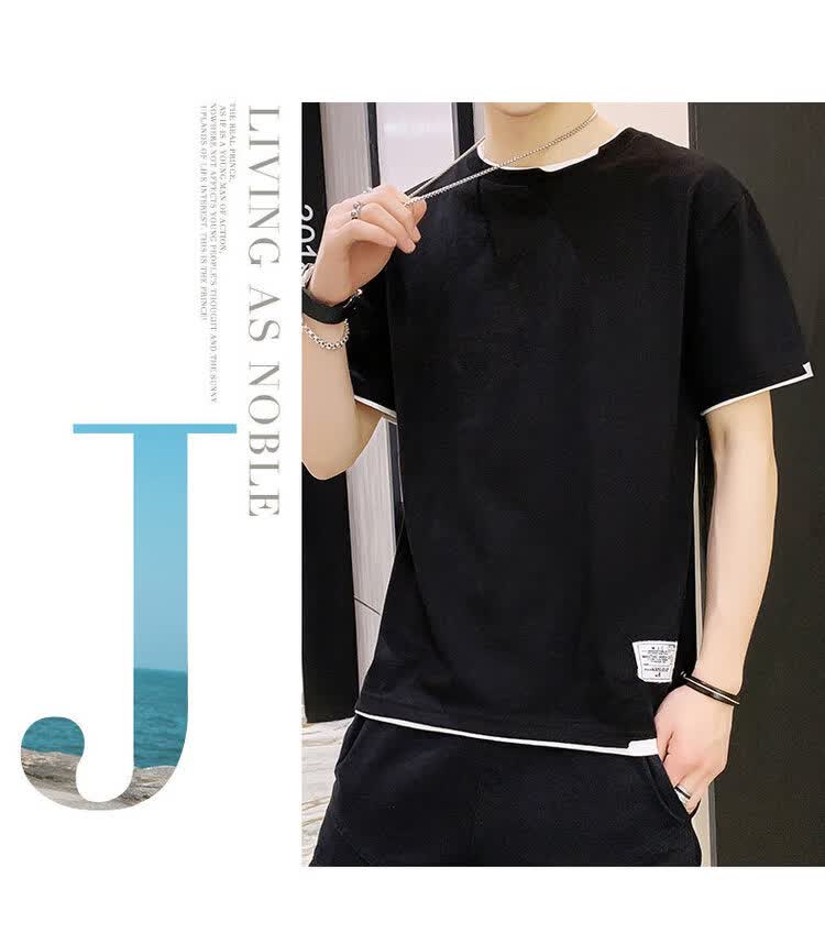 JEEP SPIRIT Classic Two-in-One Style Short Sleeve Men's Cotton T-Shirt Dark Gray 3XL 23