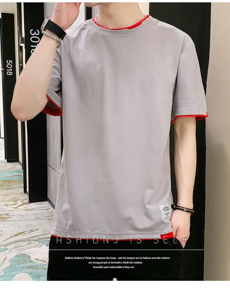 JEEP SPIRIT Classic Two-in-One Style Short Sleeve Men's Cotton T-Shirt Dark Gray 3XL 18