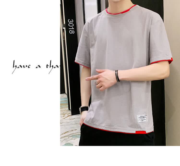 JEEP SPIRIT Classic Two-in-One Style Short Sleeve Men's Cotton T-Shirt Dark Gray 3XL 20